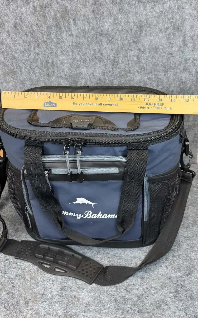 Tommy Bahama Zipperless Hardbody Cooler Bag Blue Grey Shoulder Strap 9 Can